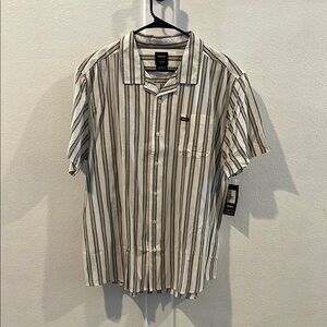 RVCA Men's Striped Short Sleeve Shirt - Black and White